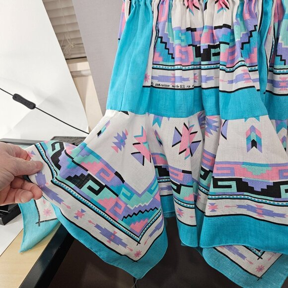 Vintage Cape Handkerchief Skirt Large Turquoise South Western Short Crop Fringe - Picture 8 of 11
